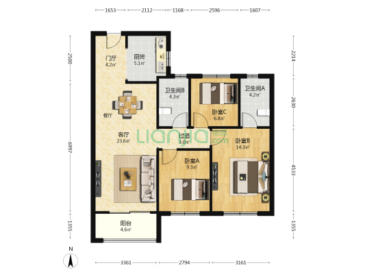 龙湖星河紫云台 3室1厅2卫 108平方