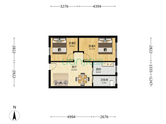 大元大厦 2室1厅1卫 59平方