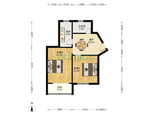 平华大厦 2室1厅1卫 72平方