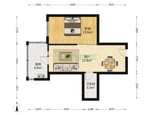 新曲线小区 1室1厅1卫 38平方