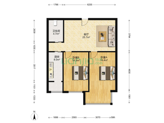 学府雅居 2室1厅1卫 86平方