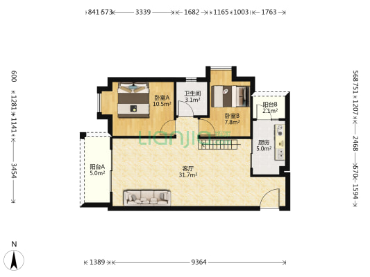 保利海棠花园 2室1厅1卫 77平方