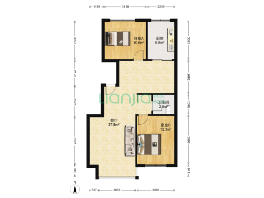 海德公园 2室1厅1卫 98平方