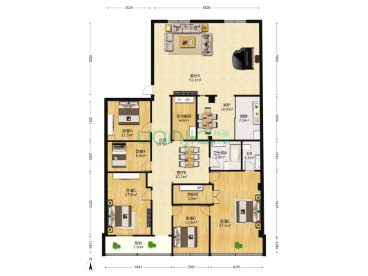 东湖区三纬路 6室3厅2卫 227平方