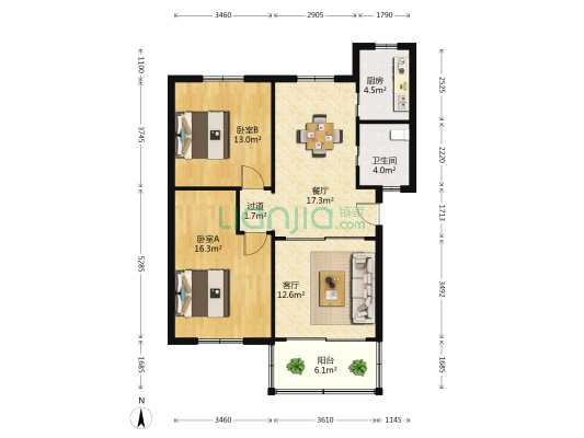 西塘祥符小区 2室2厅1卫 98平方
