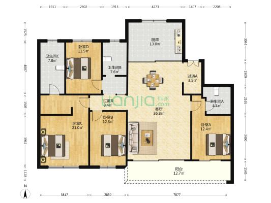 银丰玖玺城珺府 4室1厅3卫 196平方