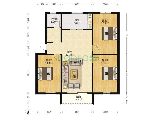 皖江花园 3室1厅1卫 118平方