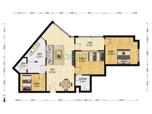 嘉多利广场 3室1厅2卫 125平方