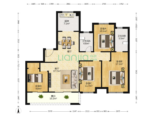 珑玺台 4室1厅2卫 144平方