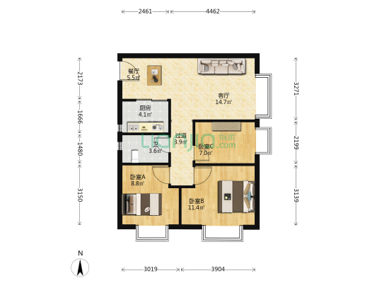 玉承和花园 3室2厅1卫 97平方