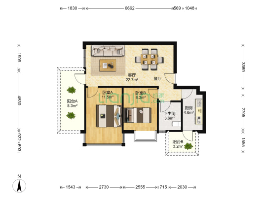 荣和·半山华府 2室1厅1卫 68平方