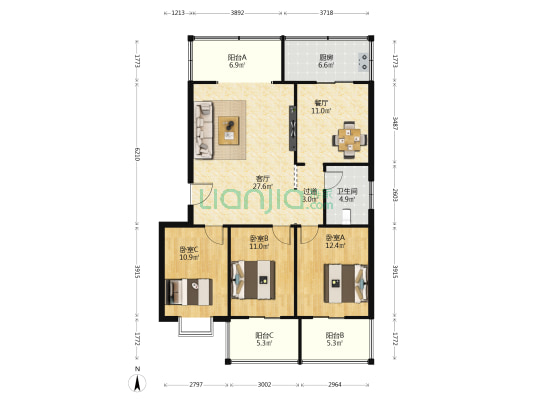 陕药小区 3室2厅1卫 127平方