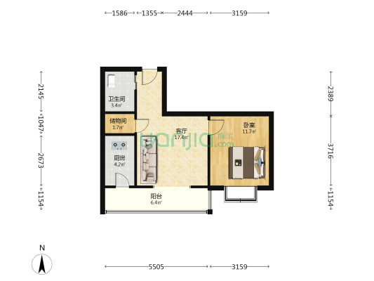 军安里·雅园 1室1厅1卫 61平方