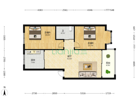 汇龙小区 2室1厅1卫 104平方