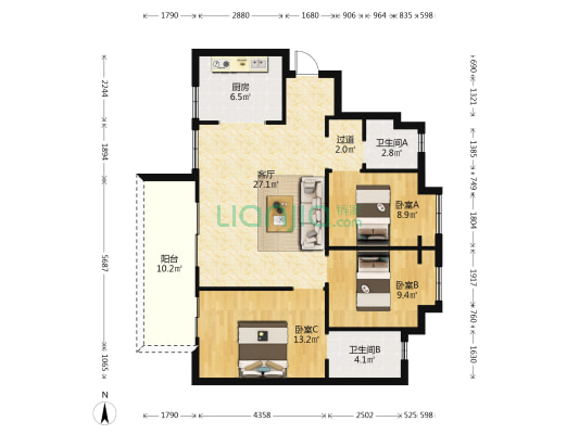 卓越滇池晴翠 3室1厅2卫 103平方