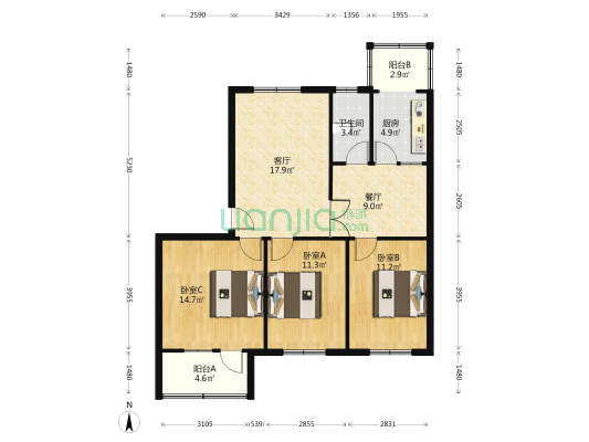 康乐小区(涿州) 3室2厅1卫 101平方