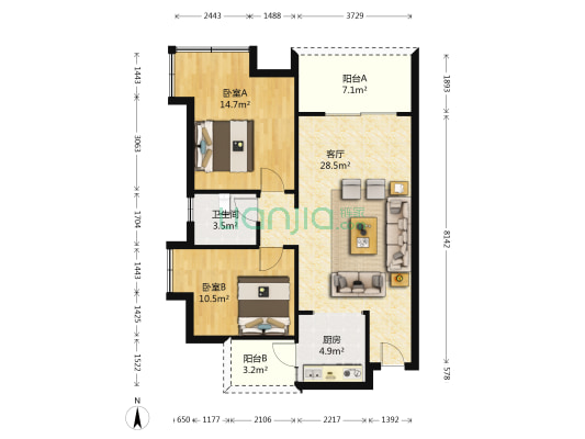 鑫港湾 2室1厅1卫 80平方
