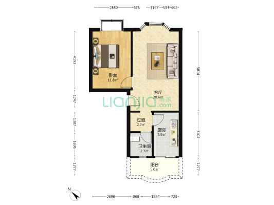 瑞升丽苑 1室1厅1卫 60平方