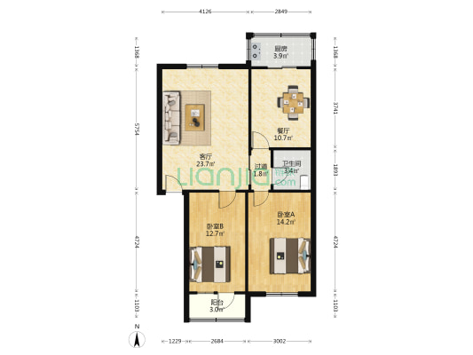 建行楼 2室2厅1卫 92平方