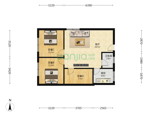 灵龙路166号 3室1厅1卫 82平方