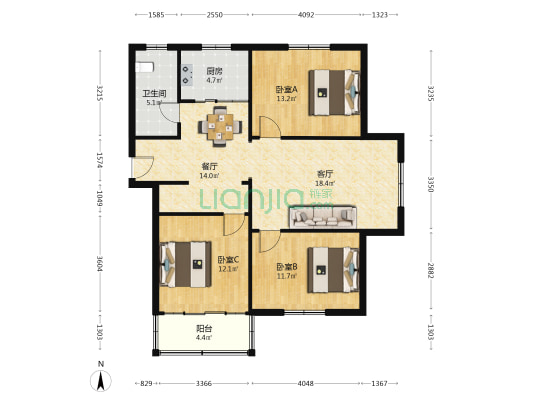 衡山路62号 3室2厅1卫 104平方