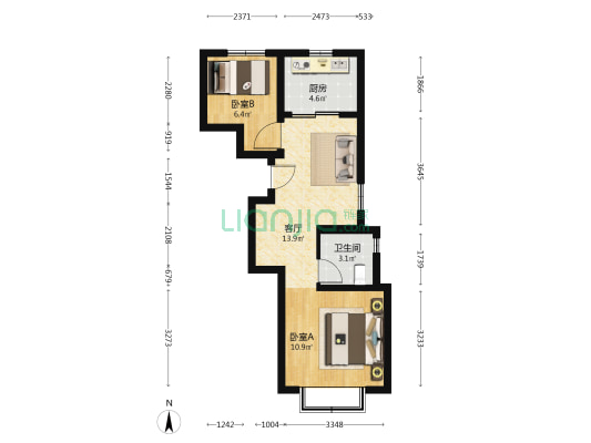 恒大上和府13号院 2室1厅1卫 60平方
