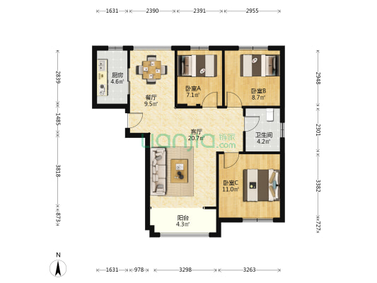 易居熙园 3室2厅1卫 99平方