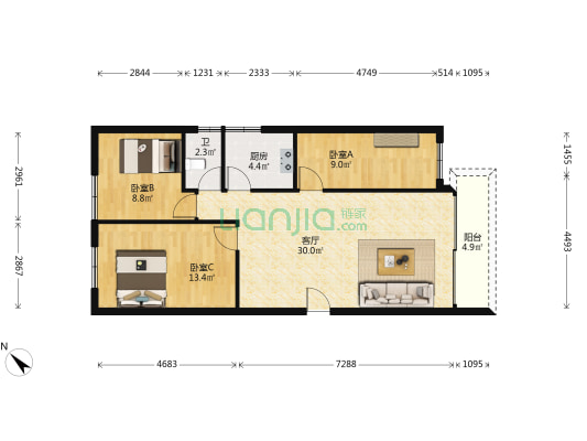 大围街散盘（禅城） 3室1厅1卫 104平方