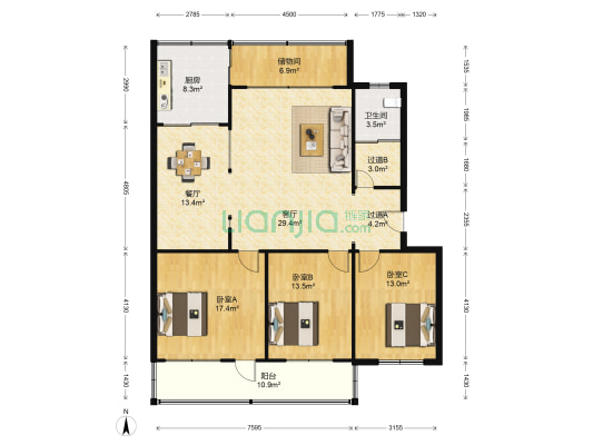 坊子新区建设局宿舍 3室2厅1卫 133平方