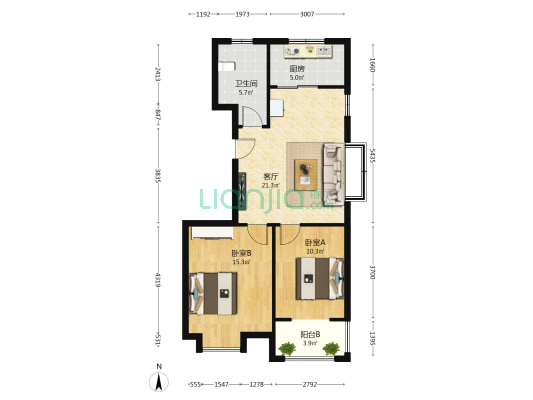 名人小区 2室1厅1卫 91平方