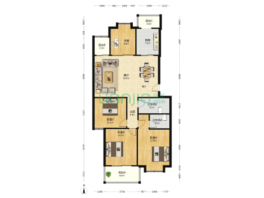 龙凤苑1 4室1厅2卫 134平方