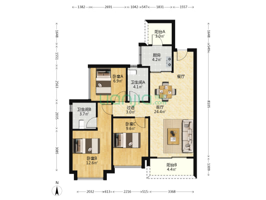 南沙水恋 3室1厅2卫 96平方