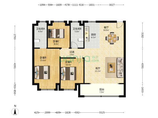 招商融创·东望府 3室2厅2卫 123平方