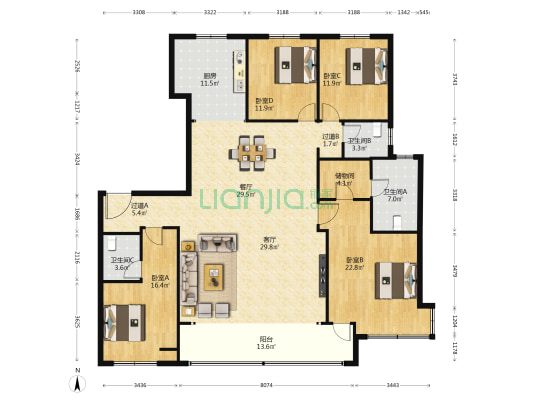 天煜九峯 4室2厅3卫 220平方