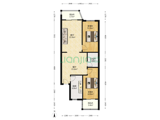 此房满五唯一，一梯两户南北通透-户型图