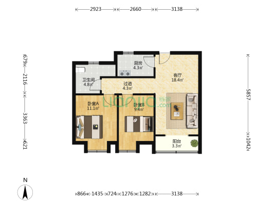 山东华府(北区) 2室1厅1卫 82平方