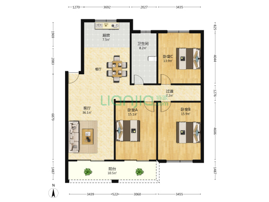 富江一品花园东区 3室1厅1卫 133平方