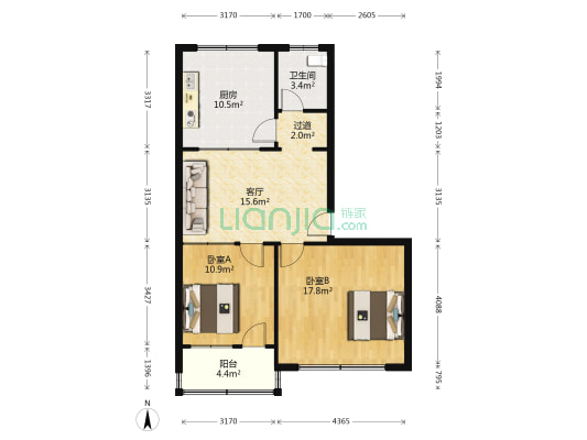 税务局宿舍 2室1厅1卫 90平方