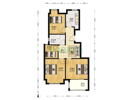 古北萃庭(公寓) 4室1厅1卫 91平方