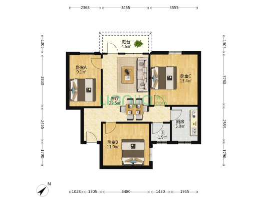 共建市场住宅楼 3室1厅1卫 80平方