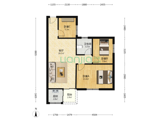 三建宿舍 3室1厅1卫 73平方
