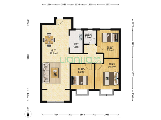 中新锦绣天地中苑一区 3室1厅1卫 108平方