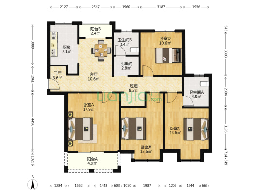 远香舫庭苑 4室1厅3卫 134平方