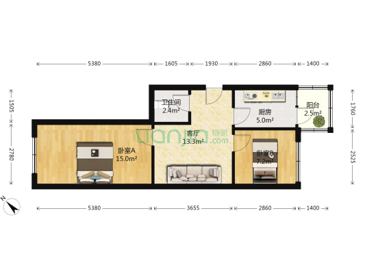 大方里小区 2室1厅1卫 62平方