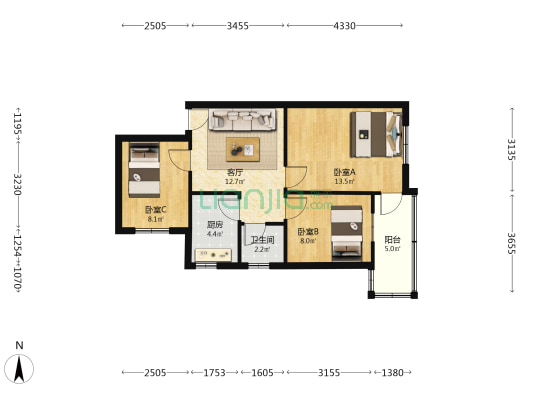 内环东路南段58号院 3室1厅1卫 61平方