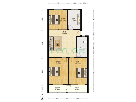 新通花园 3室1厅1卫 108平方