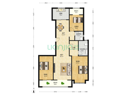 万科云庐 3室2厅2卫 153平方