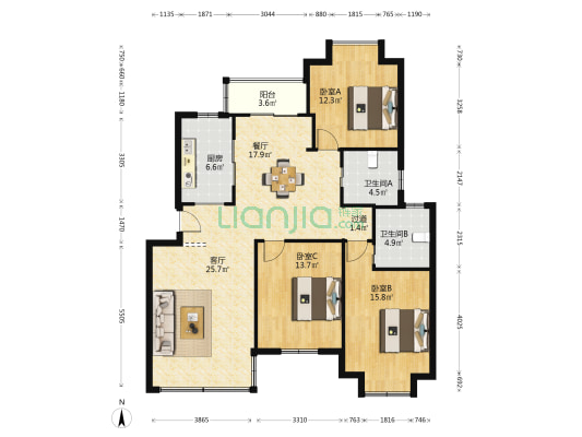 海信花园 3室2厅2卫 123平方