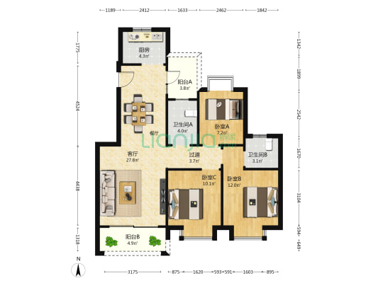 雅怡居 3室1厅2卫 108平方