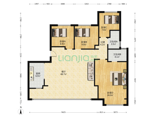 观山御璟二期一组团 4室1厅2卫 138平方